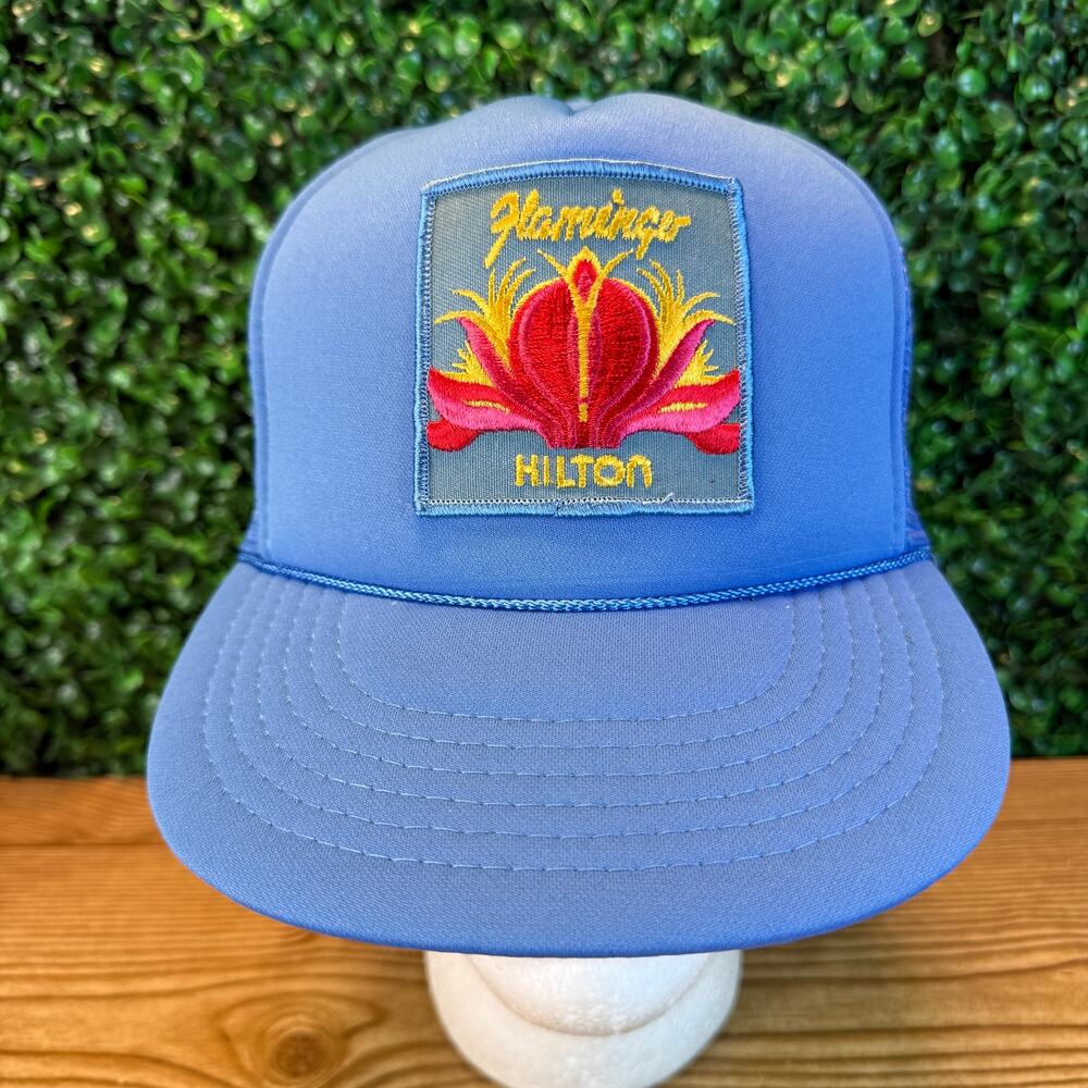 Vintage Flamingo Hilto Mesh Foam Style Trucker Hat Cap Snapback One Size Blue